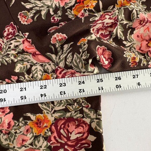 Denim & Co Button Front Top Size 1X Brown Multi Floral Print Long Sleeve A282231 - Picture 8 of 10